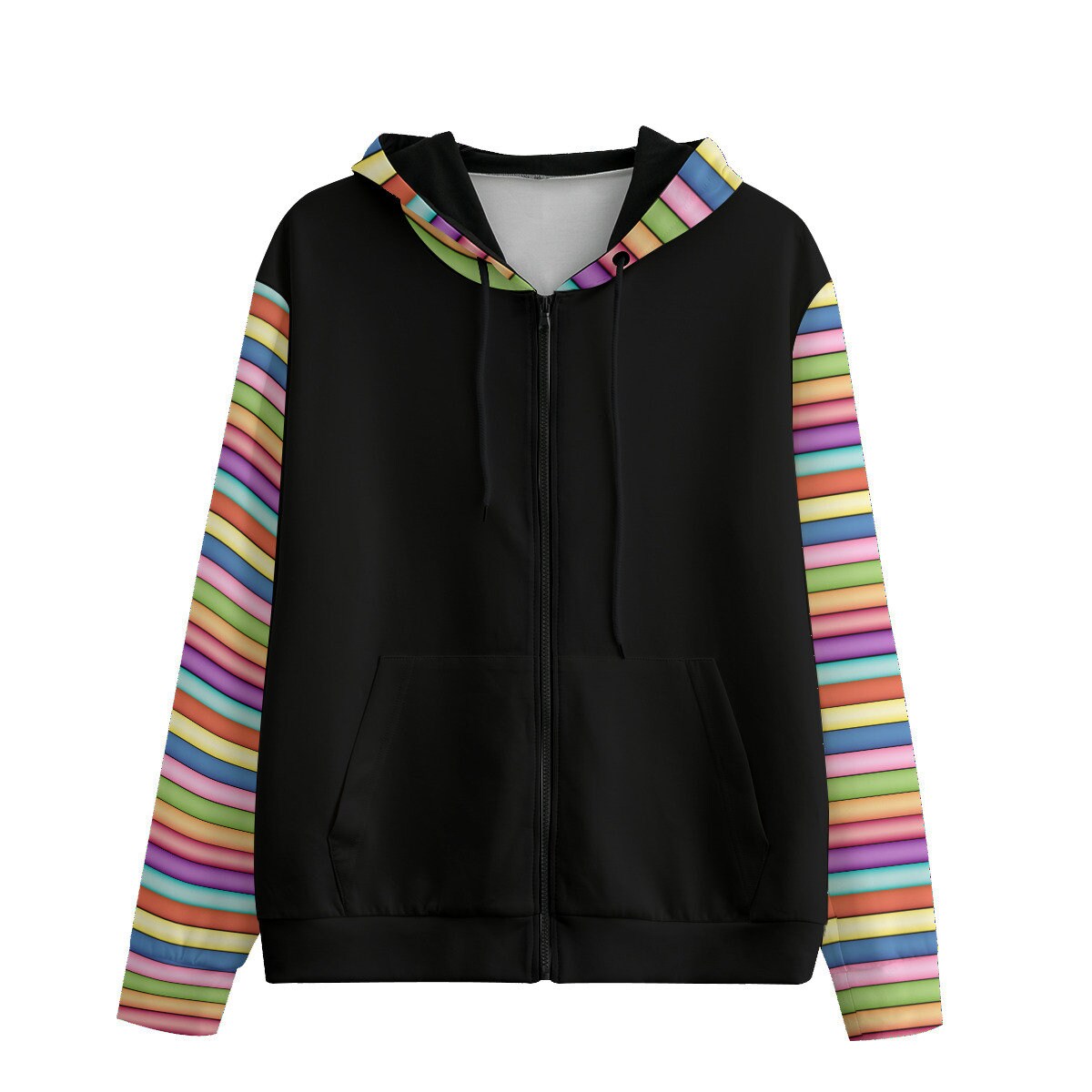 Retro Rainbow Stripes Graphic Print Sleeves & Hood
