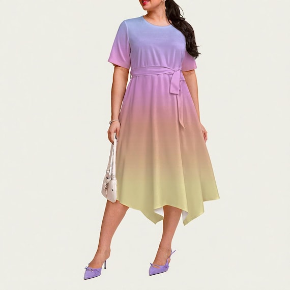 Pretty Ombre Gradients | 4 Lovely Styles! All-over Print Women's Short  Sleeve Belted Midi Dress - Etsy