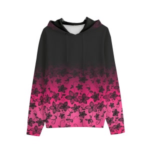 Pink & Schwarz Floral Spitze Ombre All-Over Print Pullover Hoodie | 100% Baumwolle | Bis zu 6x Plus Größen