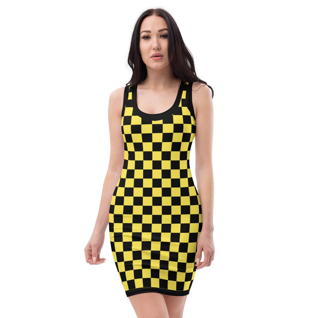 Uhr Checkered Tiered Dress yellow&black Caution Yellow & Black