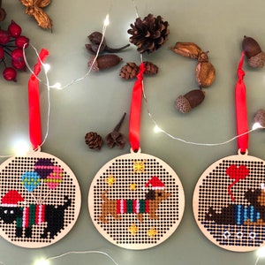 Wooden Cross Stitch Christmas DIY Kit - Dog set of 3