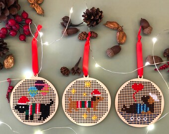 Kit de punto de cruz de madera para Navidad (3 unidades)