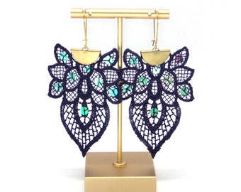 Pendientes colgantes de encaje con lentejuelas para mujer