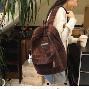 Mochila a cuadros con bloques de color, mochila escolar de gran capacidad, mochila de viaje estilo preppy Harajuku para portátil y libros.