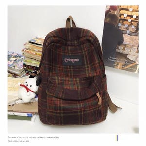 Color Block Plaid Backpack, Large Capacity School Bag, Preppy Harajuku Travel Laptop Bookbag