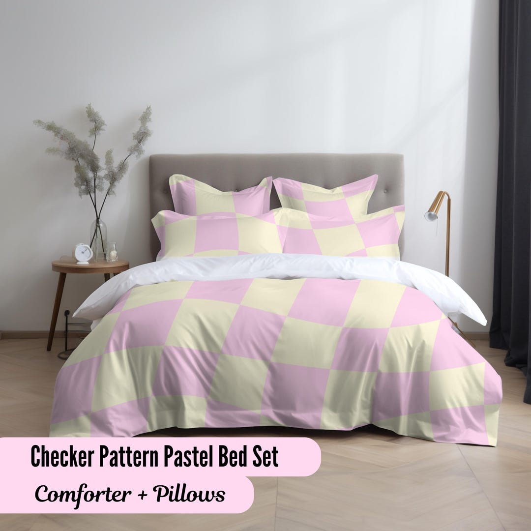 Pink Pastel Dopamine Decor Blanket Bright Aesthetic Comforter Checker ...
