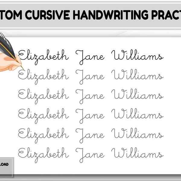 Custom Cursive Handwriting Practice Sheet, Custom Name Tracing Worksheet, Personalized Cursive Handwriting Tracing Sheet for Kids and Adults