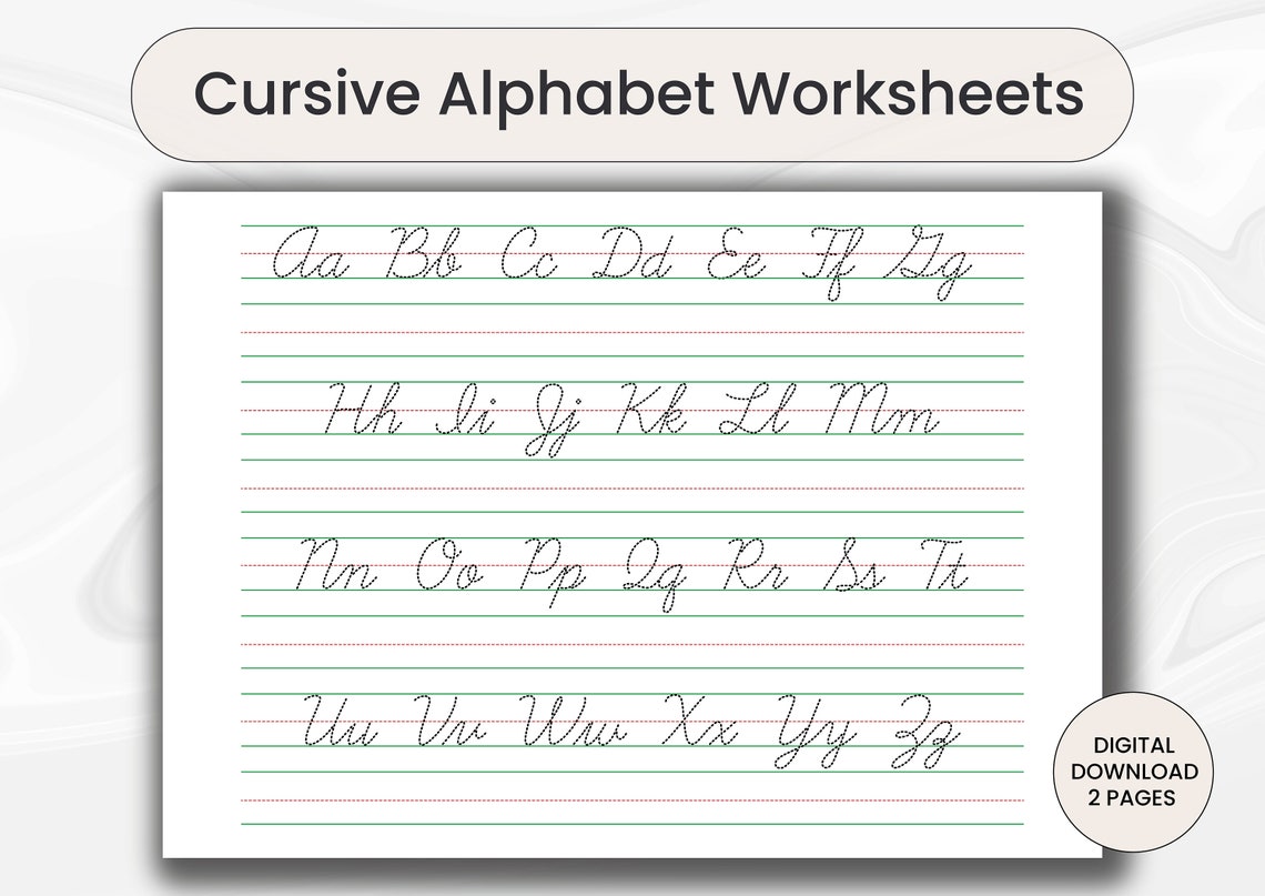 Cursive Alphabet Letter Tracing Worksheets, Printable Cursive