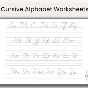 Cursive Alphabet Letter Tracing Worksheets, Printable Cursive Handwriting Trace Practice Pages, Digital Download Learn Cursive Writing Sheet