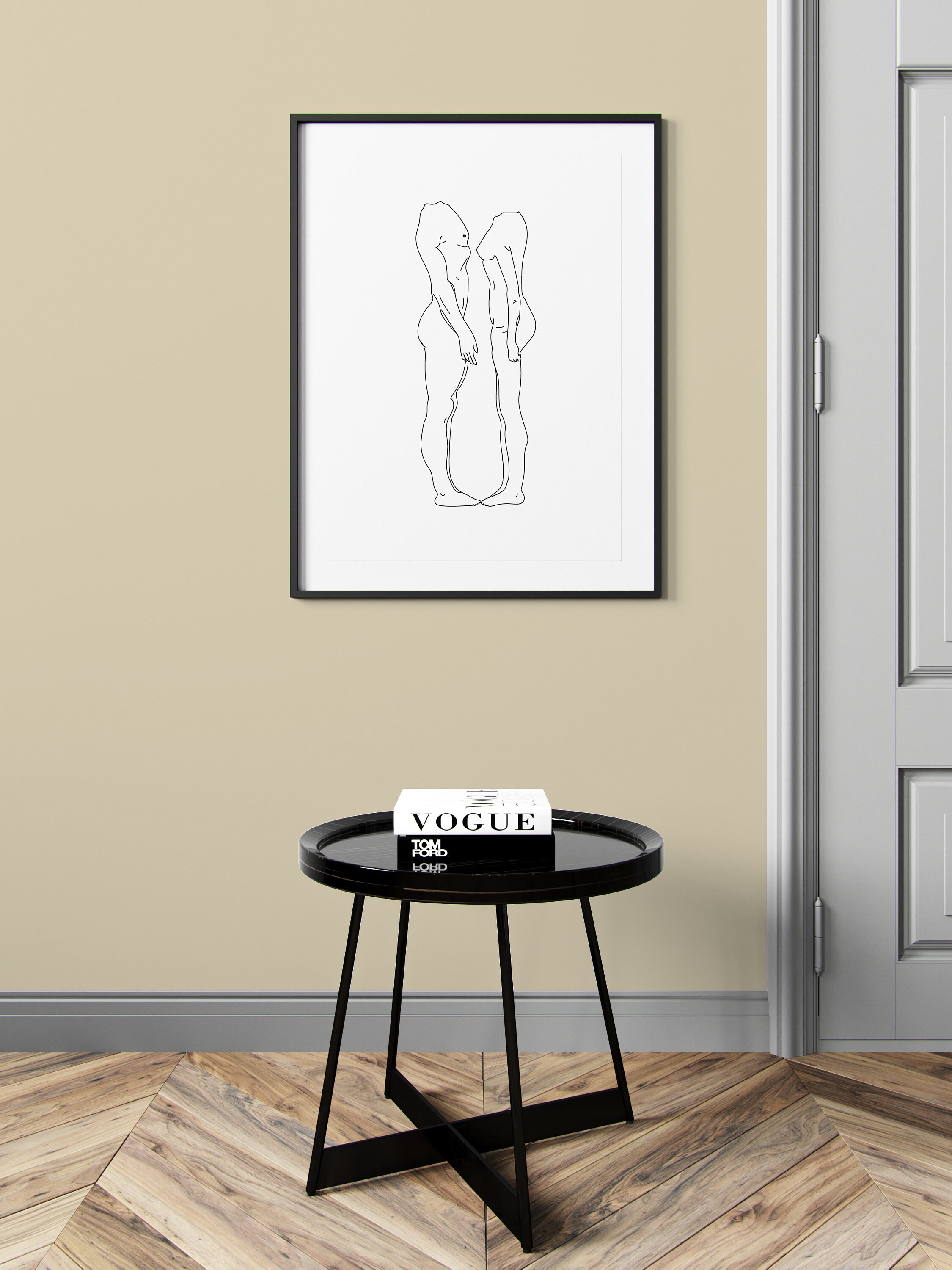 Nude Line Art, Naked Male and Female Silhouette Digital Print