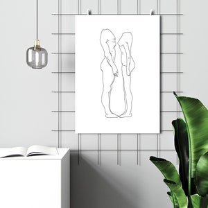Nude Line Art, Naked Male and Female Silhouette Digital Print