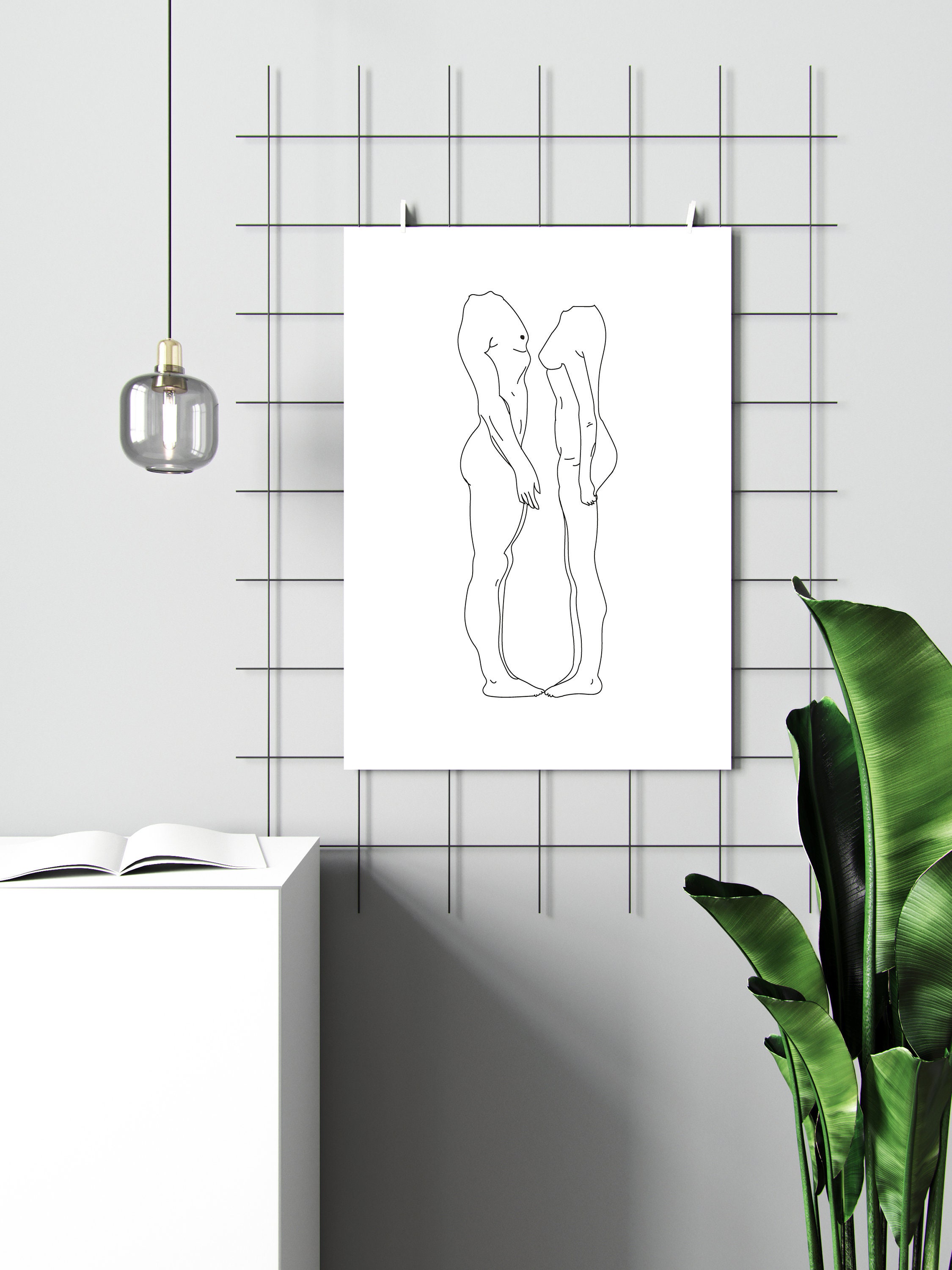 Nude Line Art, Naked Male and Female Silhouette Digital Print