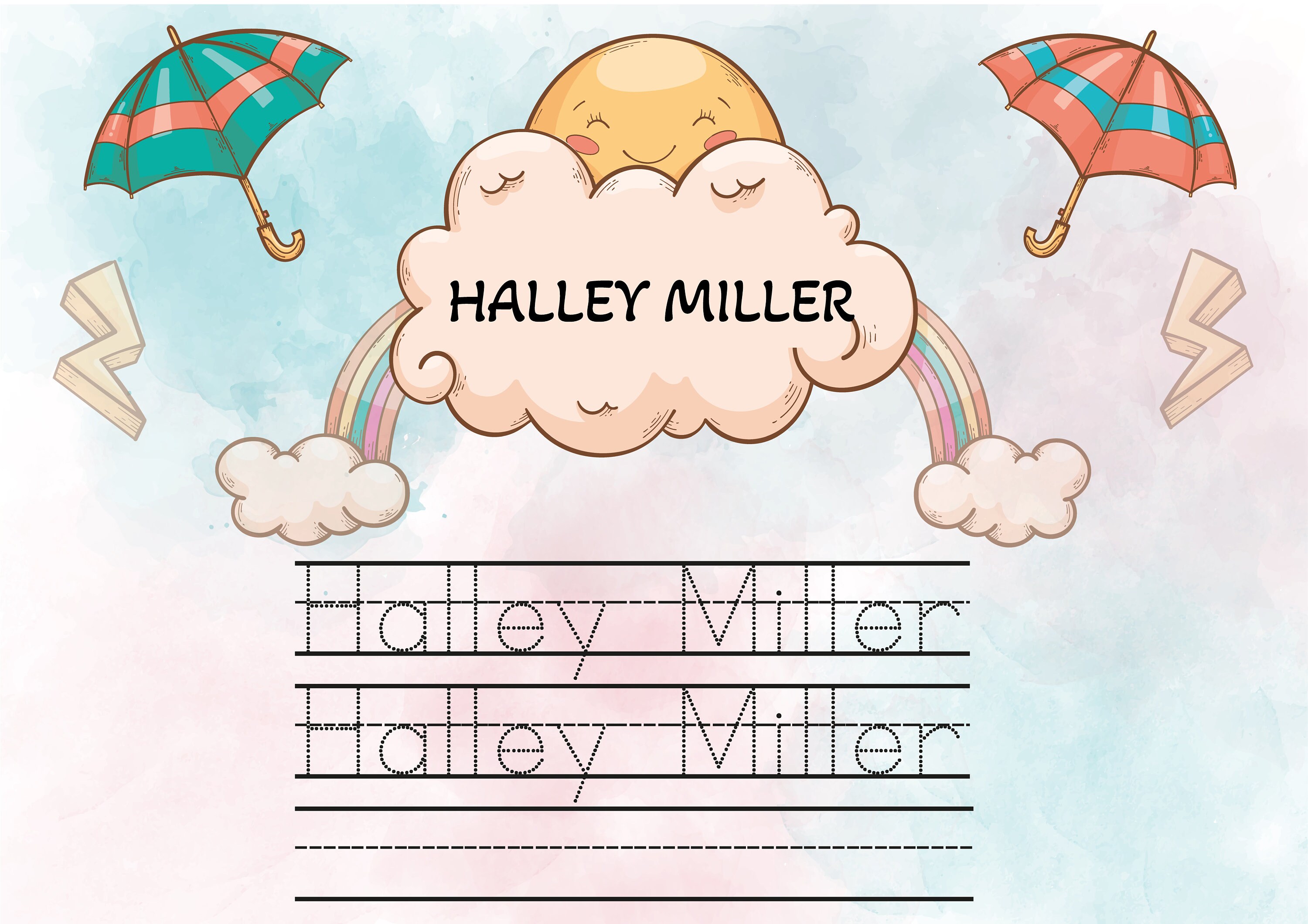 Custom Name Tracing Worksheets 3 Pages, Printable Handwriting Practice ...