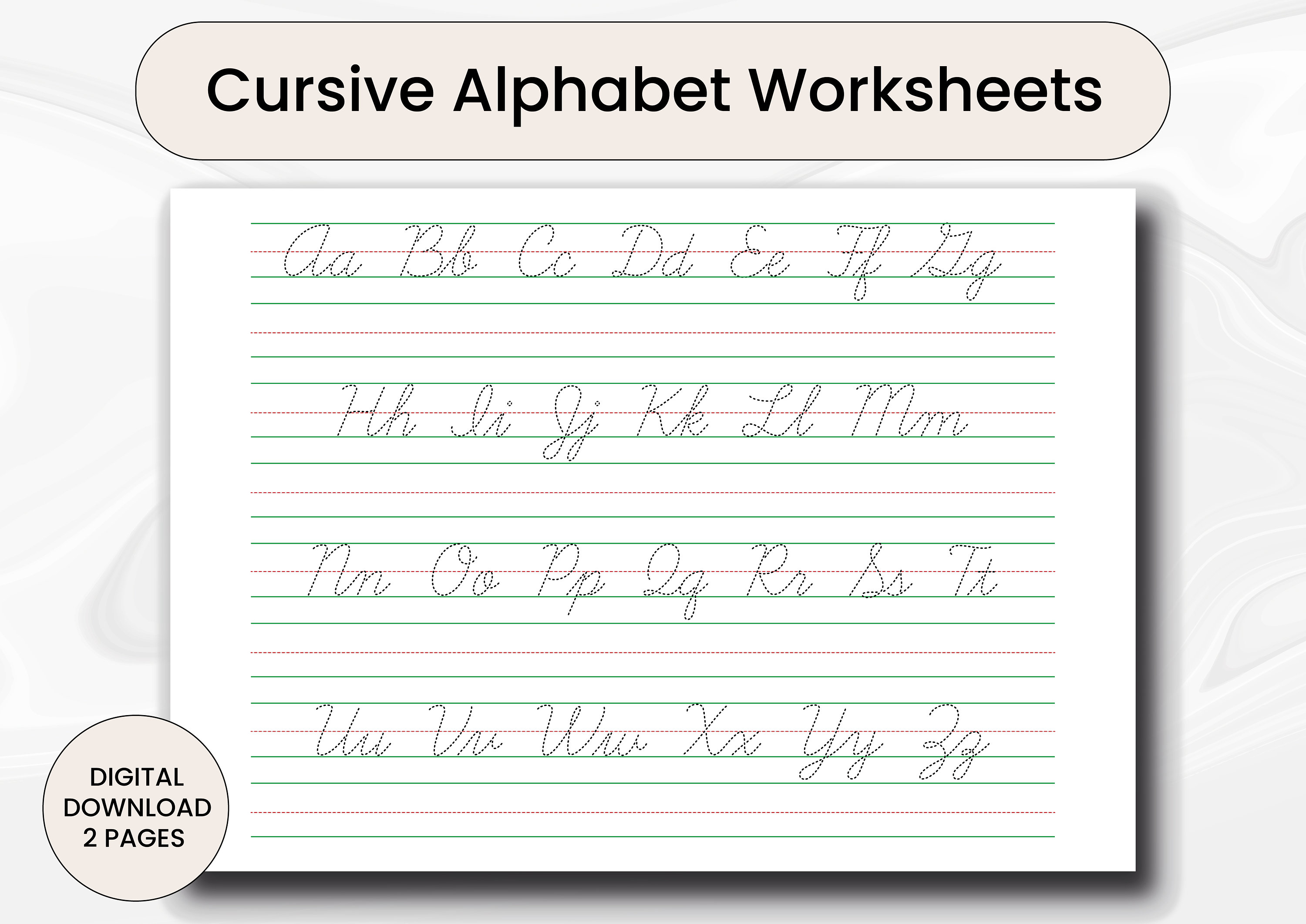 Cursive Alphabet Tracing Worksheets: Handwriting Practice (digital ...