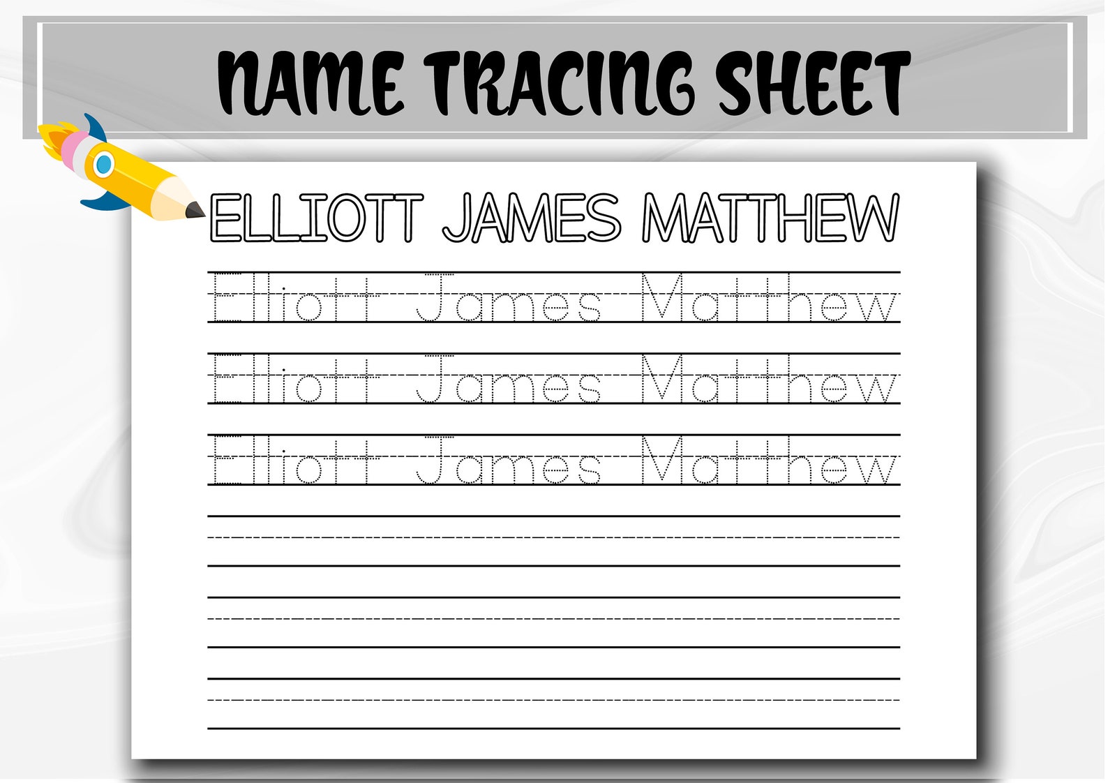 Personalized Name Tracing Sheet for Preschool, Custom Learn to Write