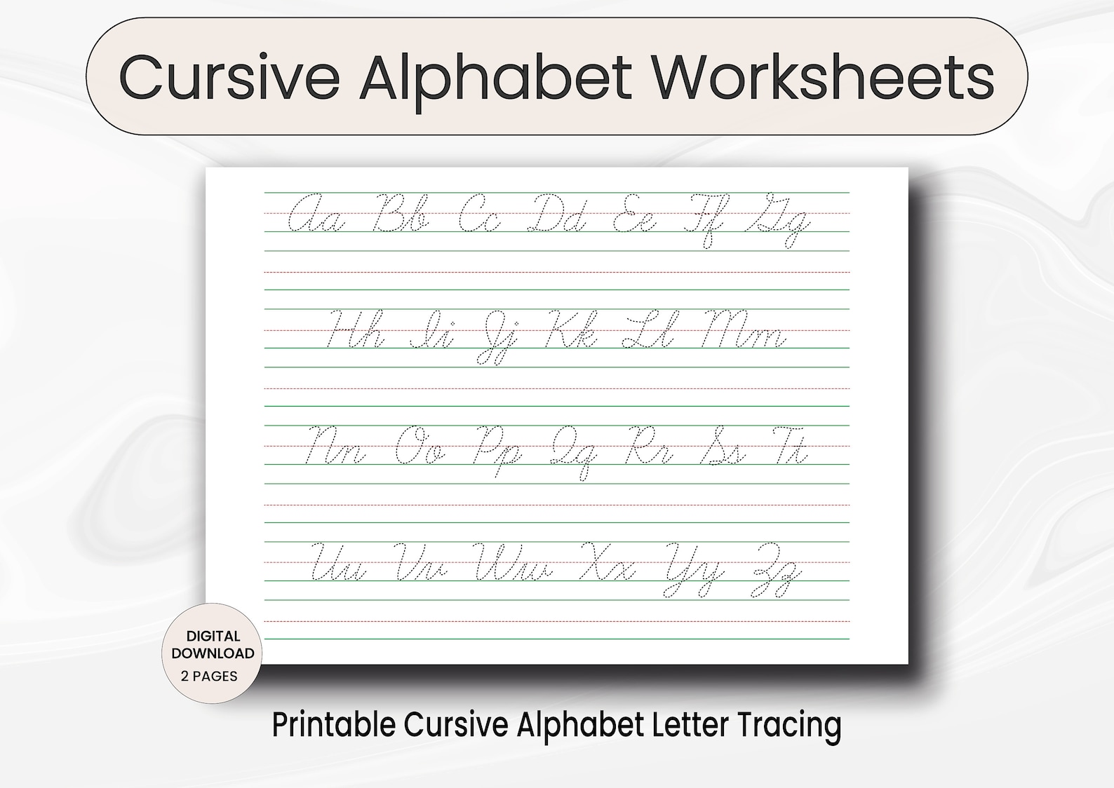 Cursive Alphabet Letter Tracing Worksheets, Printable Cursive ...