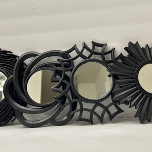 Black Decorative Floral Mirrors | Bathroom Decor | Wall Hanging | Vanity Bedroom Hallway Mirror Set