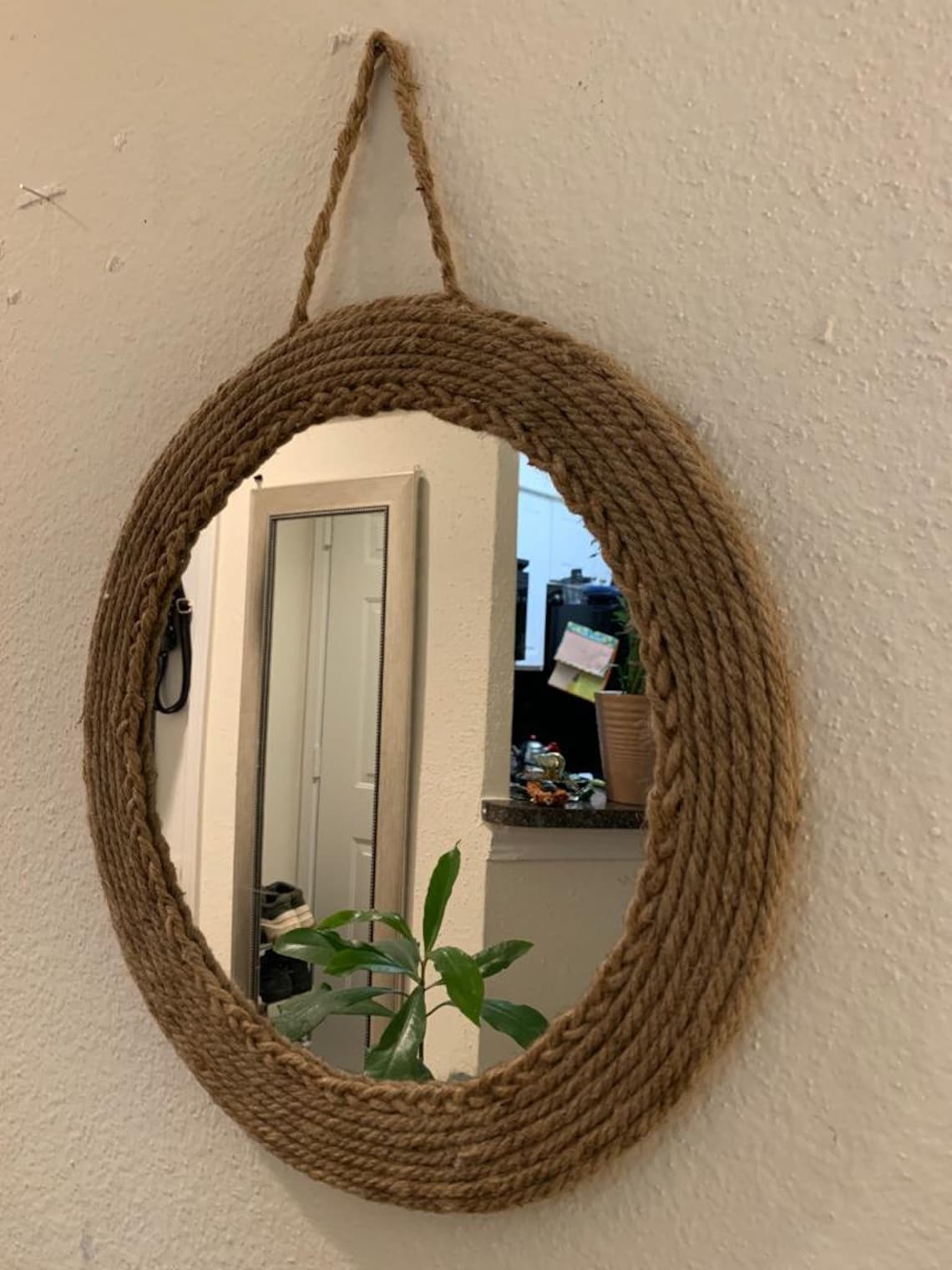 Round Wrapped Rope Mirror With Hanging Loop Vintage Nautical Etsy
