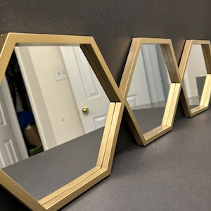 3 Pieces Hextagon Gold Frame Mirror Set