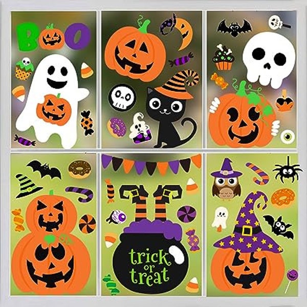 6 Pcs Halloween Window clings Halloween Window Decorations Cute Pumpkin Ghost Halloween Window Stickers