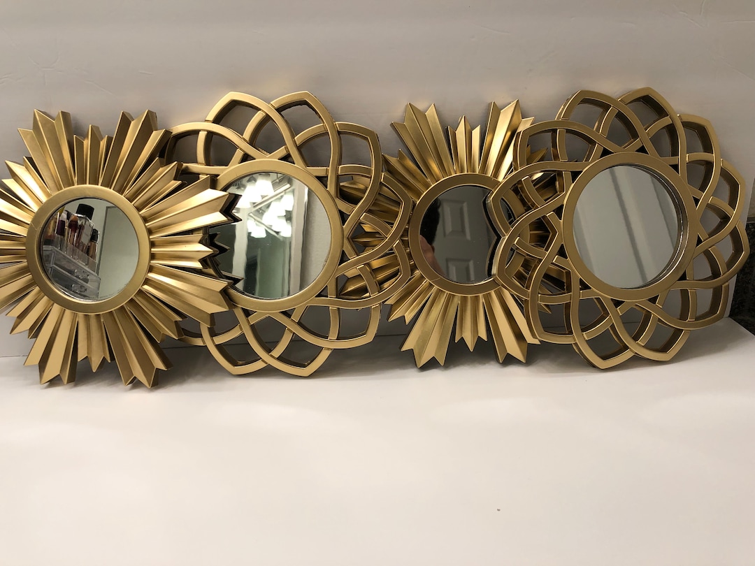 4 Pieces Gold Mirror Set , Gift, Wall Decor , Home Decor , Set Mirror