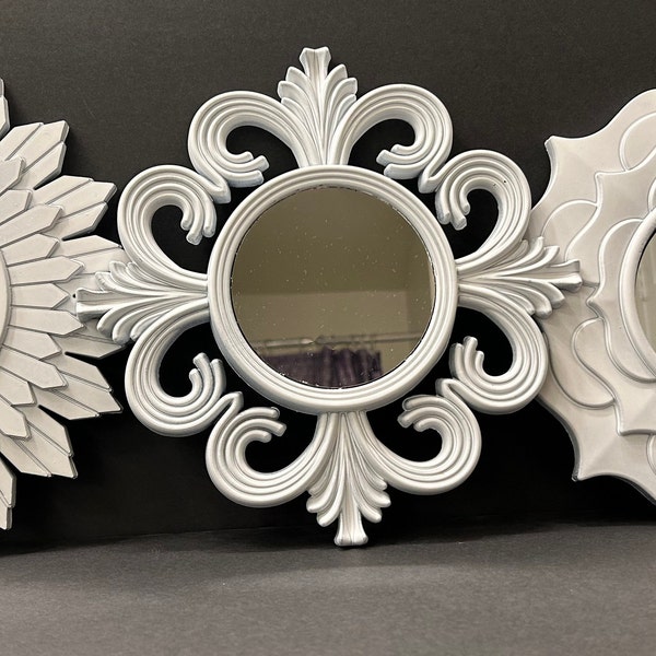 White Decorative Floral Mirrors | Bathroom Decor | Wall Hanging | Vanity Bedroom Hallway Mirror Set