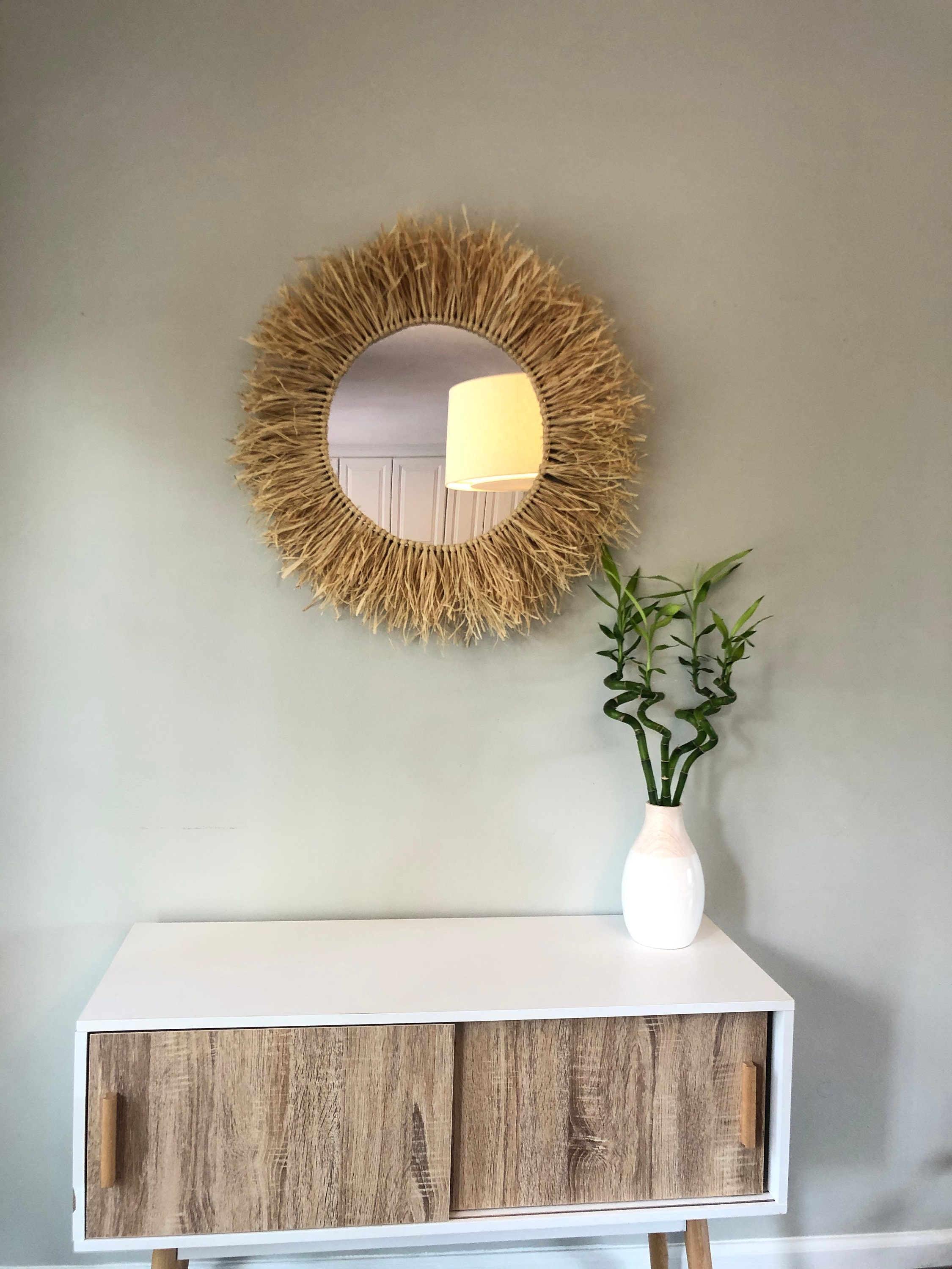 Handmade Round Raffia Mirror Wall Art Homedecor Gift Etsy