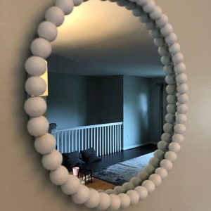 18” Mirror Wall Decor,White Wood  Beaded Wall Art,Mirror Wall Decor Vintage,Handmade Decorative Wall Mirror,Gift for moms