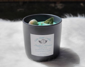 Amplified Abundance Intention in 10 Ounce Ceramic Vessel, Spell Candle with Green Aventurine, Candle for Abundance by Violet Moon Candles