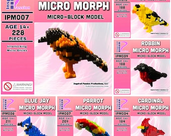 Wildvogel Micro Models, Papagei, Kardinal, Bluejay, Robbin, Oriole, und Stieglitz: Micro Block Model Kits
