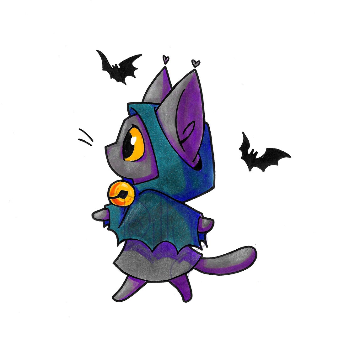 Fashionable Bat Cat, Original Ink Drawing One of a Kind [ORIGINAL] - Etsy
