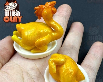 Miniature Boiled Chicken Food, Realistic Polymer Clay Dish, 1:12 Scale Dollhouse Model