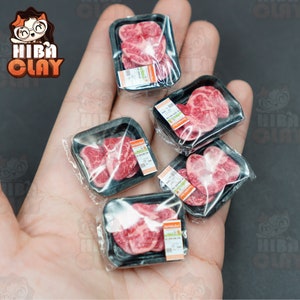 Dollhouse Miniature Beef Tray: Polymer Clay Food Model for DIY Dolls