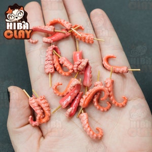 Dollhouse miniature polymer clay food squid beard skewers