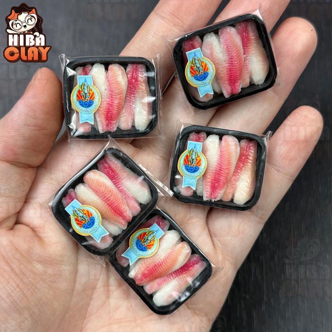 Dollhouse Mini Food Tilapia Fillets Package, Handmade Polymer Clay Mini ...
