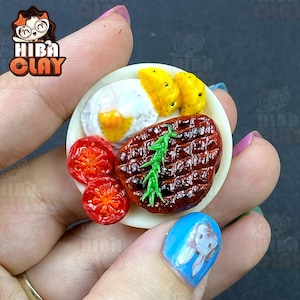 Dollhouse miniature polymer clay food Beef steak mini food model for DIY dolls