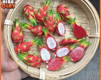 Dollhouse Miniature Dragon Fruit Clay Food, Handmade Tropical Fruit Model (1:6 Scale)