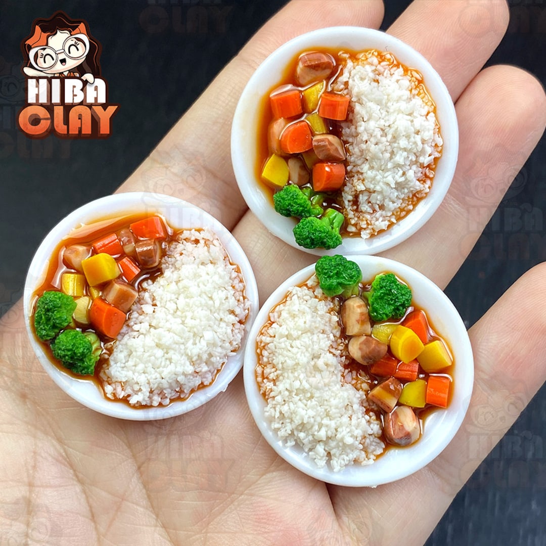 Mini Rice Plates Miniature Curry Rice Plate, Handmade Polymer Clay Mini Food, Realistic ...