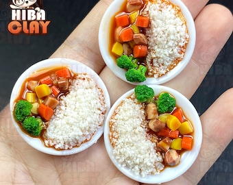 Miniature Curry Rice Plate, Handmade Polymer Clay Mini Food, Realistic Japanese Style Meal for Dollhouse Display, Mini Kitchen Decor
