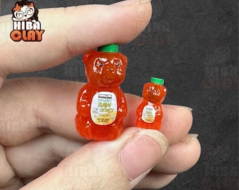 Miniature Organic Honey Bottle, Realistic Polymer Clay Dollhouse Tableware 1:12 & 6 Scale