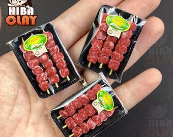 Dollhouse miniature polymer clay food Supermarket packaged meat skewers miniature food, mini food models for DIY dolls