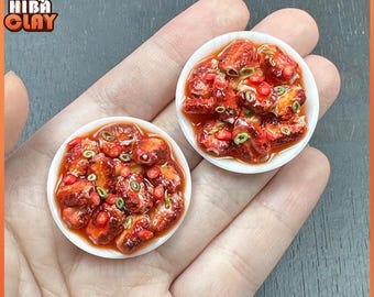 Dollhouse Miniature Sweet and Sour Ribs, Polymer Clay Mini Food Model, Handmade Pork Dish for Mini Kitchen Decor