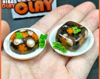 ドールハウスのミニチュアゼリー肉、ポリマークレイのミニフードモデル、ミニキッチンの装飾用の手作りの伝統的な肉皿