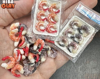 Dollhouse Miniature Polymer Clay Peeled Shrimp, Mini Seafood Food Model for 1:6 Scale Dollhouse, DIY Dolls Kitchen Grocery Decor
