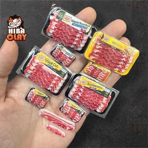 Bandeja de tocino en miniatura para casa de muñecas, comida en miniatura realista a escala 1:12 y 6, decoración de supermercado y cocina.