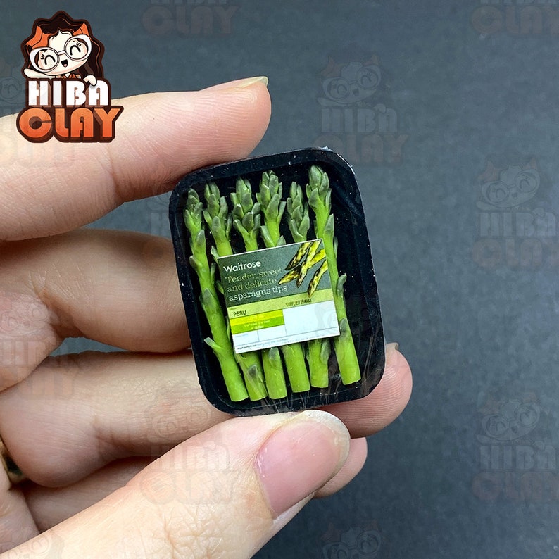 Dollhouse miniature polymer clay food Tray With Asparagus supermarket, miniature food, mini food models for DIY dolls image 2
