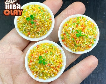 Dollhouse Miniature Polymer Clay Fried Rice Realistic Mini Food Model for DIY Dolls 1:6 Scale Dollhouse Kitchen Decor
