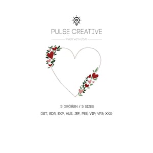 Heart Wreath Embroidery Frame Design Monogram Border Machine Embroidery File Floral Outline Stitch Valentine Wedding Download