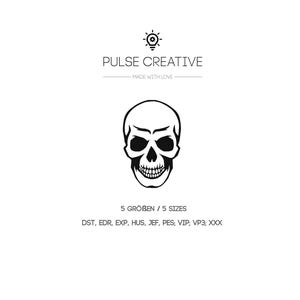 Skull Embroidery Design | Gothic Punk Rock Machine Embroidery | Halloween Skull Pattern | Creepy Stitch File | Skeleton Head Design
