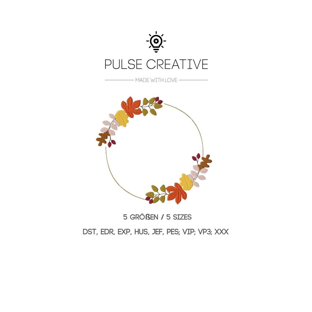 Autumn Wreath Embroidery Design With Delicate Leaves Fall Machine ...